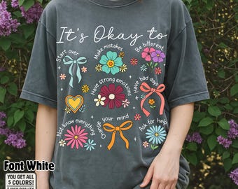 Mental Health PNG: Retro Floral Clipart, Inspirational Quote Tee Design (Digital Download)