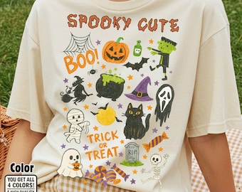 Halloween PNG, Spooky Cute Halloween Clipart, Trick or Treat Ghost Witch Black Cat, Kids Costume Shirt, Sublimation PNG