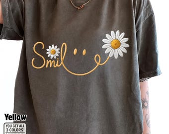 Daisy Smile Stickerei PNG: Floral Smiley Gesicht Clipart (Digitaler Download 5000x5000 px )