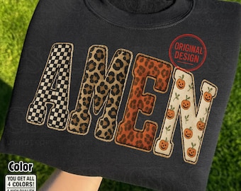 Amen Patchwork PNG: Christian Fall Design (Digital Download)