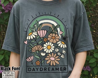 Retro Rainbow Floral PNG: Boho Daydreamer Shirt Design (Digital Download