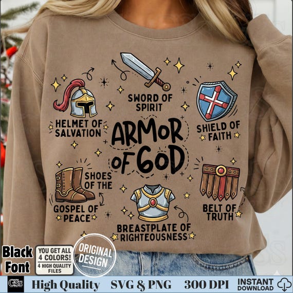 Armor Of God Vintage Doodle PNG, Christian Ephesians 6 (Digital Download)
