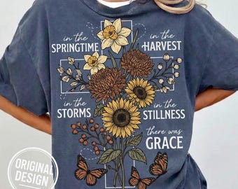 Christian Faith PNG, Floral Cross PNG, There Was Grace, Vintage Boho Flowers, Easter Spring, Shirt Sublimation Clipart