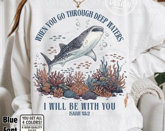 Isaiah 43:2 PNG, Christian Ocean Lighthouse Doodle Art (Digital Download)