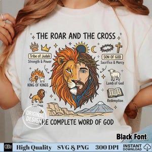 Christelijk geloof PNG, leeuw van Juda SVG, The Roar And The Cross, Jesus Split Face Art, vintage religieuze doodle, sublimatie clipart