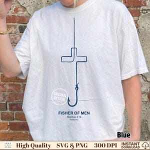Matthew 4 19 Christian Fish Hook Cross Doodle Tee PNG Background