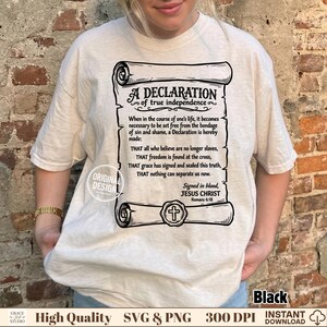 Christian Verse PNG, Bible Scroll PNG, Declaration of True Independence, Vintage Faith Doodle, Scripture Tee, Shirt Sublimation Clipart