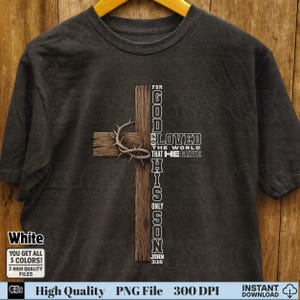 Christian scripture cross PNG digital download on dark gray shirt mockup