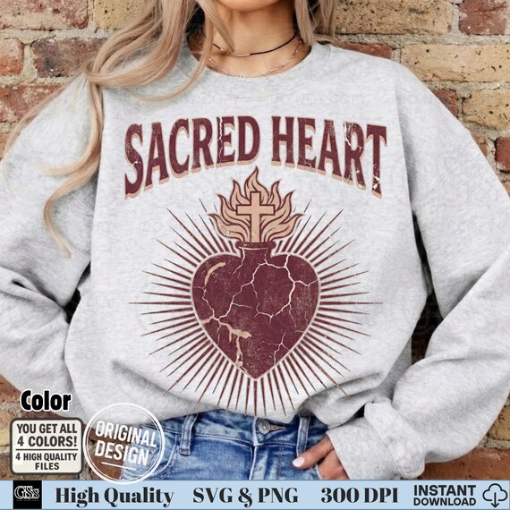 Vintage Sacred Heart PNG, Catholic Valentine Clipart (Digital Download