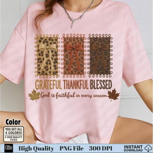 Pink tee featuring leopard bows and “God is faithful” fall sublimation PNG