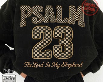 Psalm 23 christelijk vers PNG: borduurstijl dambord (digitale download)