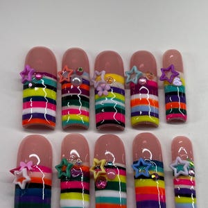 Colorful stripe nails/3D charms