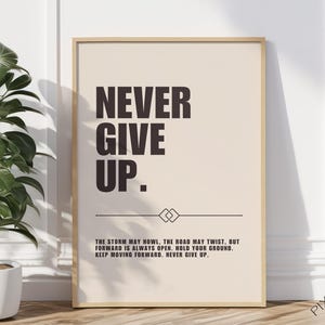 Never Give Up Quote, Motivational Poster, Inspirational Wall Art, Powerful Affirmation, Success Quote, Printable Wall Art, Digital Download