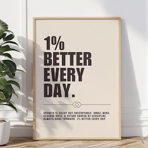 1% Better Every Day , Motivational Poster, Inspirational Wall Art, Powerful Affirmation, Success Quote, Printable Wall Art, Digital Download