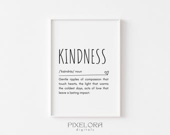 Kindness Definition, Printable Wall Art, Inspirational Quote, Motivational Poster, Personal Growth, Office Wall Decor, Digital Download