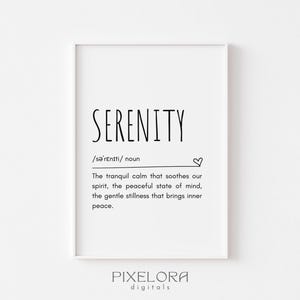 Serenity Definition, Printable Wall Art, Inspirational Quote, Motivational Poster, Personal Growth, Office Wall Decor, Digital Download