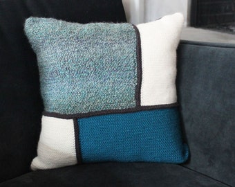 Crochet Throw Pillow Teal/Cream, Decorative Pillow, 16 x 16