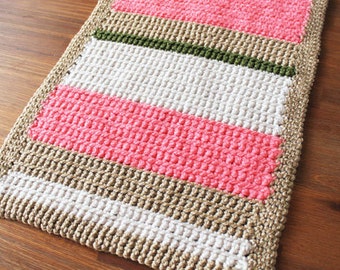 Crochet Doll Blanket Coral/Cream/Tan/Olive 18 x 12