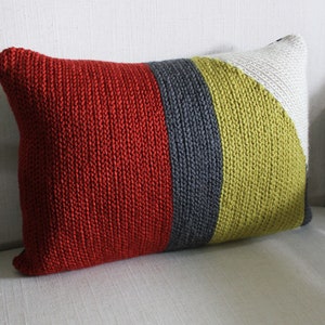 Crochet Throw Pillow Terracotta/Charcoal/Citron/Cream, Decorative Accent Pillow, 12 x 16 Lumbar image 1