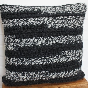 Chunky Crochet Throw Pillow Charcoal/Cream/Stripes Decorative Pillow, 14 x 14