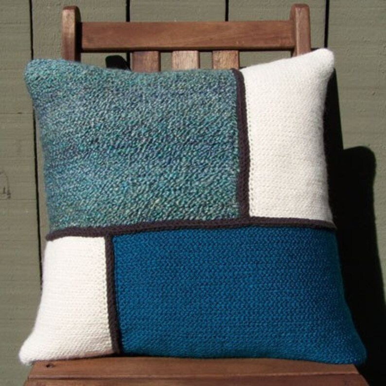 Crochet Throw Pillow Teal/cream Decorative Pillow 16 X 16 Etsy