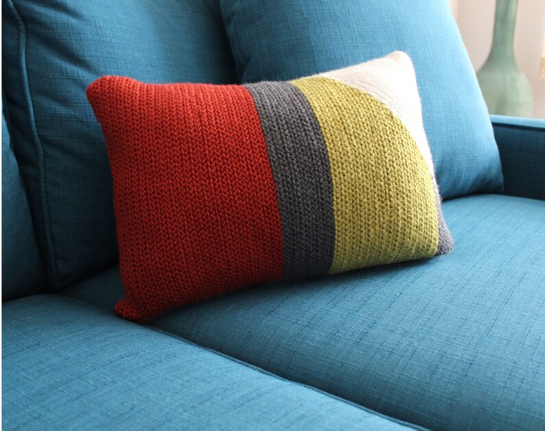 Crochet Throw Pillow Terracotta/Charcoal/Citron/Cream, Decorative Accent Pillow, 12 x 16 Lumbar image 4