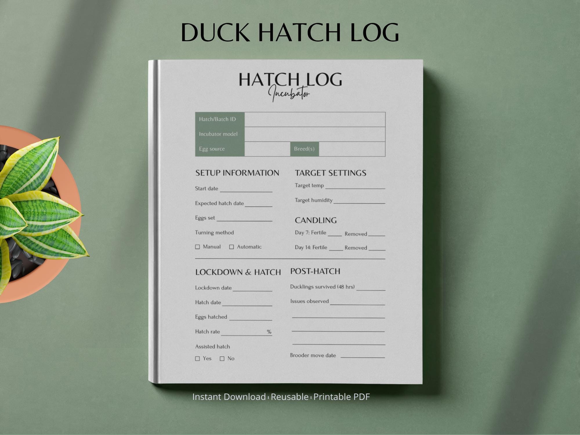Hatching Record Incubator Hatch Log & Incubation Tracker Printable | Duck Hatching ...