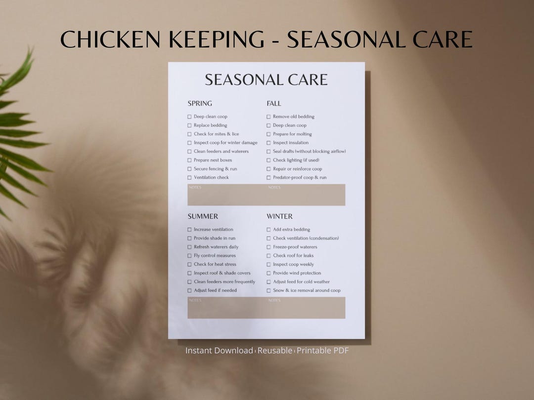 Seasonal Chicken Care Printable | Spring Summer Fall Winter Tasks ...