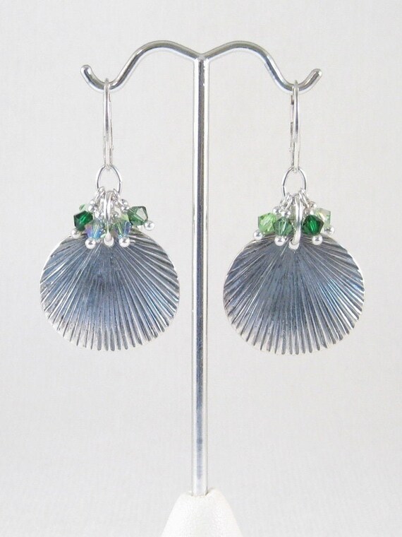 Tropical Green Swarovski Crystal Palm Fan Earrings Nature Etsy