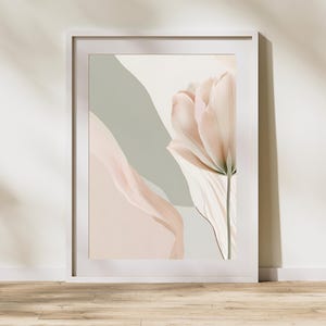 Arte murale astratta floreale primaverile - Stampa artistica botanica minimalista, decorazione moderna rosa cipria e verde salvia, poster scaricabile digitalmente