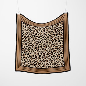 Leopard Print 100% Silk Scarf, Brown and Black Neckerchief, Leopard Bandana, Leopard print travel accessory, Pure Silk Scarf, Head Scarf