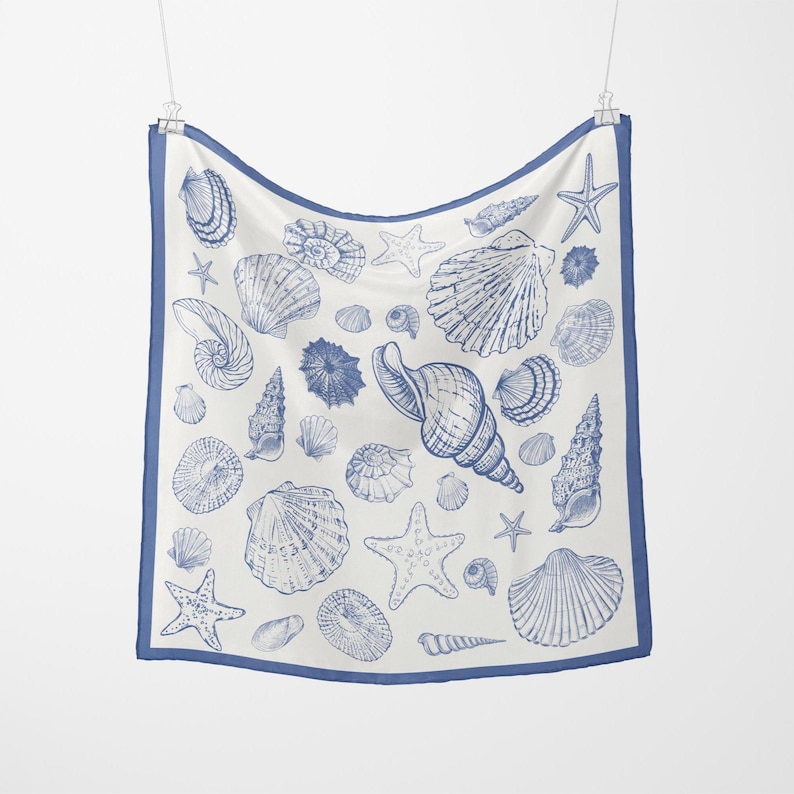 Seashell Scarf Pattern Silk Shell Scarf, Beach Print Neckerchief, Seashell Pattern Bandana ...