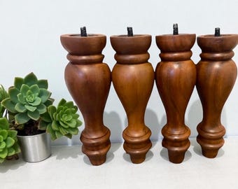Patas de madera maciza con acabado de acacia natural para sofá, otomana y cómoda (juego de 4)