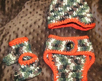 Newborn Camo Set, Baby Boy Camo Hat, Baby Girl Camo Hat, Crochet Camo Baby Hat, Baby Hunting Set
