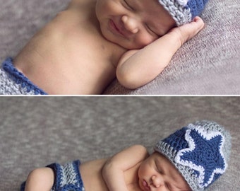 Newborn Dallas Cowboy Set, Baby Boy Cowboys Hat, Baby Girl Cowboys Hat, Newborn Photo Prop, Crochet Dallas Cowboys Hat