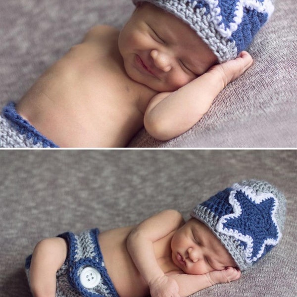 Newborn Dallas Cowboy Set, Baby Boy Cowboys Hat, Baby Girl Cowboys Hat, Newborn Photo Prop, Crochet Dallas Cowboys Hat