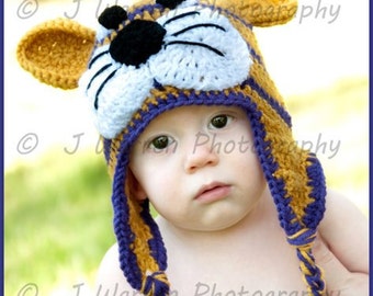 LSU Tiger Hat, Baby Tiger Hat, Baby Boy LSU Tiger Hat, Baby Girl LSU Tiger Hat, Crochet Tiger Hat
