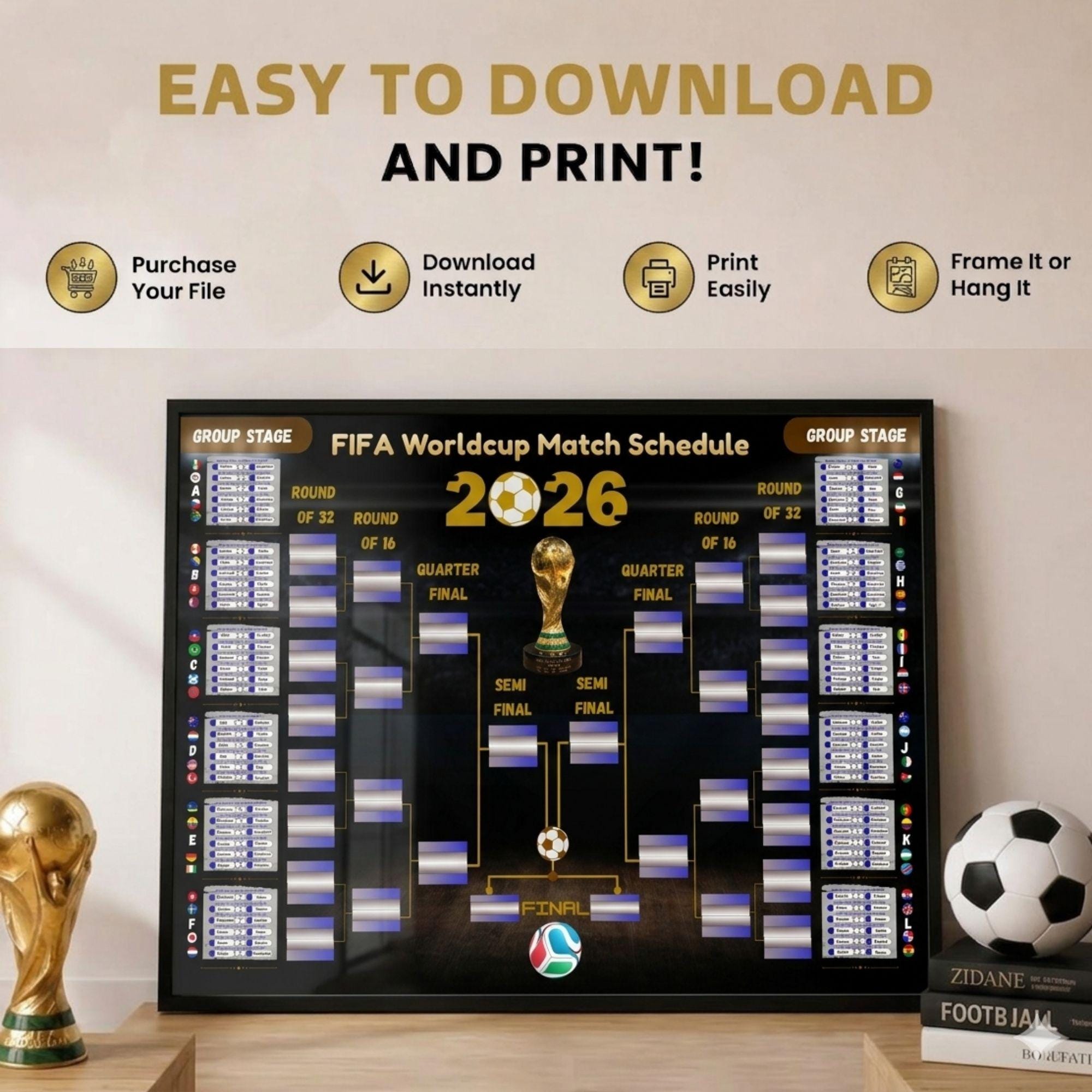 FIFA World Cup 2026 Schedule Printable Wall Chart, Soccer Bracket