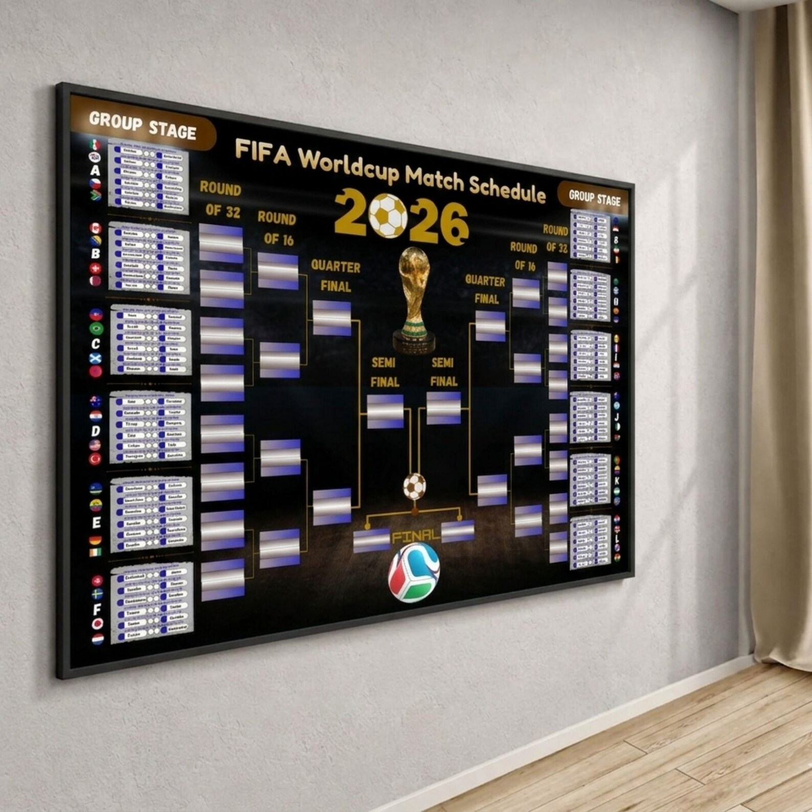 FIFA World Cup 2026 Schedule Printable Wall Chart, Soccer Bracket