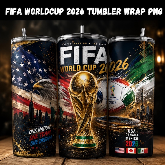 FIFA 2026 Tumbler Wrap PNG, 20oz Skinny Tumbler Sublimation Design, Soccer Cup Digital Download, USA Canada Mexico Football Wrap
