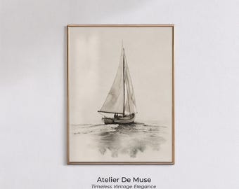 Affiche vintage de voilier, décoration murale nautique, art côtier à imprimer