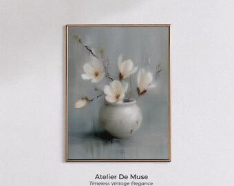 Minimal Abstract Floral Art | White Flowers in Vase (Digital Download)