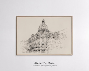 Paris Architecture Line Art Print: Vintage European Building Sketch