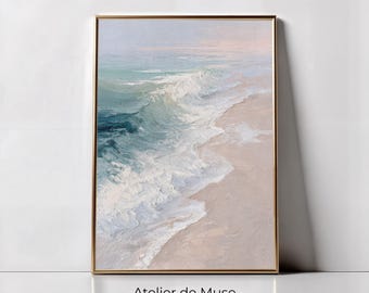 Pastel Seascape Art, Ocean Wave Print, Beach House Decor (Digital Download)