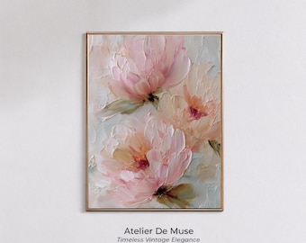 ピンクの花の抽象画：現代の植物アート（デジタル印刷可能ダウンロード