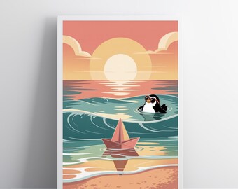 Summer Drift - Minimalistische Strandszene Wandkunst, ruhige Küsten digitaler Download, weiche Sommertöne druckbare Kunstwerk