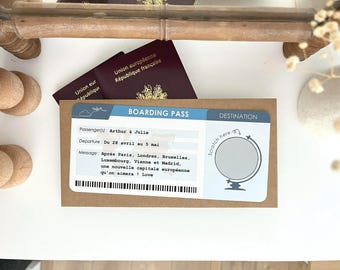 Carte à gratter billet d'avion personnalisable / Carte d'embarquement / Boarding pass
