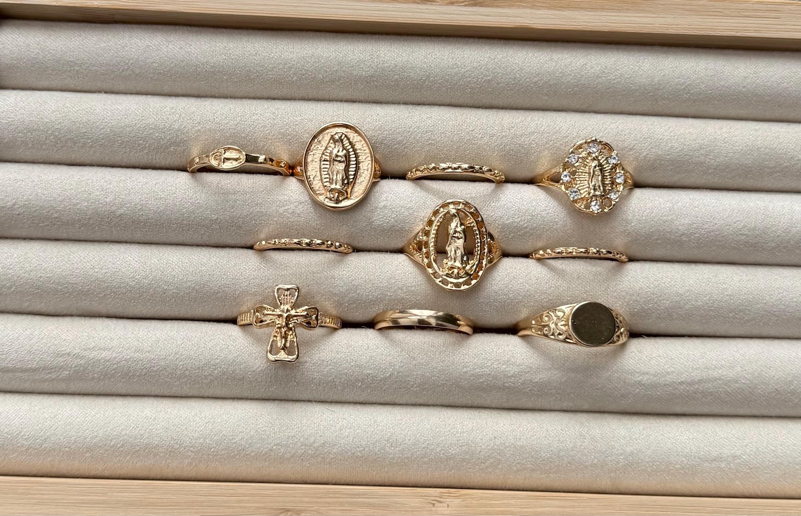 10pcs Gold Stackable Ring Set, Rhinestone Cross Rings, Simple Layered ...