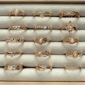 15pcs Stackable Gold Ring Set, Gemstone & Rhinestone Rings, Sun, Moon Stacking ring , Layered Rings, Midi Rings, Stacking Rings For Her