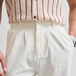 Men’s Double-Pleated Linen Trousers – Relaxed Baggy Fit, Lightweight Summer Pants